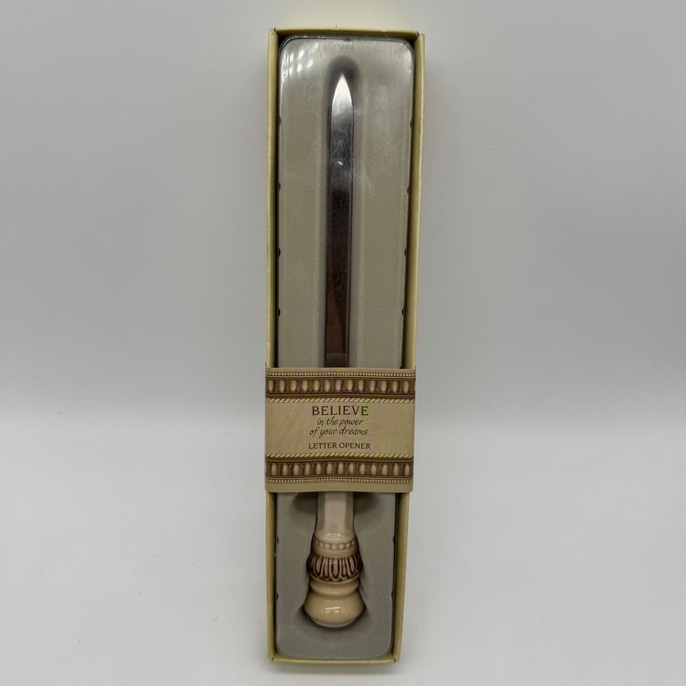 Vintage Amscan Porcelain Handle Letter Opener Gift Boxed Believe In Your Dreams